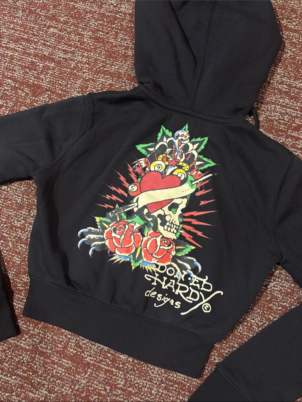 Ed Hardy cropped zip up hoodie graphic logo y2k style sweatshirt skull heart Xs - Picture 2 of 12